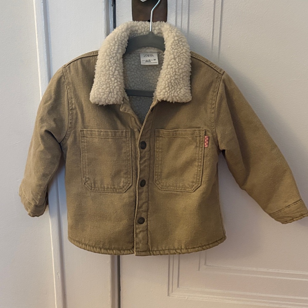 Zara Kids Tan Jean Jacket with Sherpa Collar